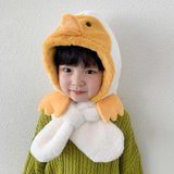 伊格葩莎儿童帽子企鹅宝宝护耳帽男女孩一体帽冬季雪地毛绒保暖围脖小围巾(黄色 1-6岁)