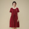 Mailljor 2014新款韩版短袖棉麻中长款显瘦宽松连衣裙2606(酒红色 M)