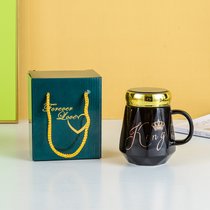 杯子带勺高级感小礼品伴手礼礼物定制logo马克杯礼盒刻字水杯印字(皇冠镜子杯黑色 无勺)
