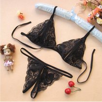 SUNTEK黑色性感蕾丝睡衣极度诱惑蕾丝吊带文胸内裤女三点内衣套装(均码（80-150斤） 黑色【文胸+内裤】)