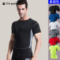 男士PRO紧身运动健身跑步 弹力排汗速干衣服短袖衫T恤tp8011(黑色 M)