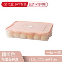 饺子盒家用水饺盒冰箱保鲜盒收纳盒塑料托盘馄饨盒鸡蛋盒微波密封(鸡蛋盒-粉色盖-1层1盖)