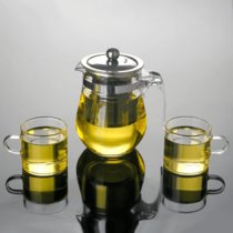（304不锈钢胆）防爆耐热玻璃泡茶壶花茶壶玻璃茶杯过滤茶具套装(（加厚防爆）500ml壶 1壶+2中杯)