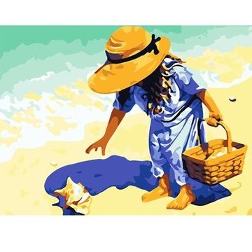 华庭丽娜手绘无框画赶海diy数字油画装饰画40x50cm填色画生日礼物