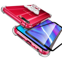 OPPOK1手机壳 oppok1手机套 oppo k1保护套壳 透明硅胶全包防摔气囊保护套+全屏钢化膜+指环支架
