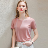 MISS LISA冰丝t恤女装冷感纯色时尚短袖体恤亮丝圆领上衣AL310113(粉红色 S)