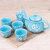 陶瓷日式茶具套装雪花瓷手绘复古茶壶杯子功夫花茶泡茶器  7件(蓝色六杯一壶)(7件)