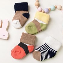 婴儿袜子秋冬款加厚儿童全棉0-1-3岁6-9个月新生儿宝宝松口毛圈袜(XS（0-1岁） 4双装男宝横条)