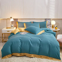 纯色床单被套床上用品四件套网红1.5m床笠磨毛1.8米全纯棉三件套(简尚-浅石蓝)