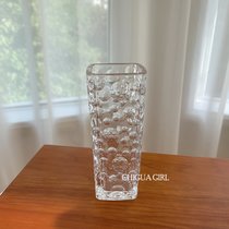 复古小花瓶ins风摆件客厅插花北欧创意水晶透明玻璃瓶水培装饰品(小花瓶—水纹款)
