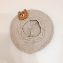 SUNTEKins秋冬新款韩版婴幼儿童洋气针织帽贝雷帽子宝宝柔软画家毛线帽(约7个月-4岁（46-52cm）有弹性 米色（卡通）)