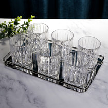 欧式水晶玻璃杯家用威士忌酒杯洋酒杯北欧古典啤酒杯家用杯子套装(透明350ml*6+银色金属托盘*1 默认版本)