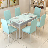 长方形餐桌家用双层钢化玻璃餐桌椅组合小户型饭桌餐台(天蓝色 70*70*76CM单桌)