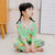 儿童睡衣夏季棉绸男童女孩1-13岁宝宝薄款长袖家居服卡通睡裤套装(绿兔子 110cm)