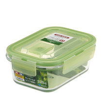 日本阿司倍鹭ASVEL耐热玻璃保鲜盒 收纳密封盒 保鲜碗带盖饭盒 可微波炉便当盒 方形绿盖 真快乐厨空间(绿色 320ml)