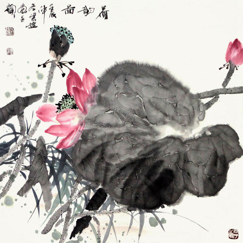 国画梁建荷韵图国画花鸟画水墨写意云松溪源荷花斗方返回商品页