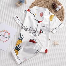 SUNTEK夏季亲子装睡衣一家三口夏冰丝薄款空调短袖母子可爱儿童卡通家庭(短袖冰丝白菠萝)