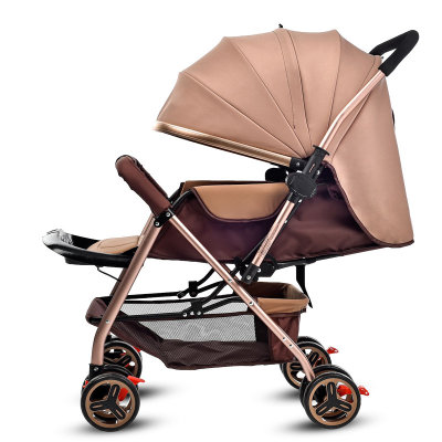 铝合金婴儿推车超轻便可坐可躺折叠儿童伞车双向推行宝宝bb手推车(A9--卡其色 实心后轮)