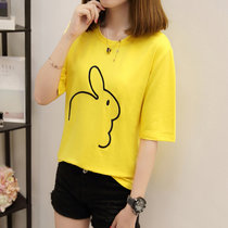 Mistletoe夏装短袖t恤女韩版宽松打底体恤衫2017新款上衣女装(黄色 XL)