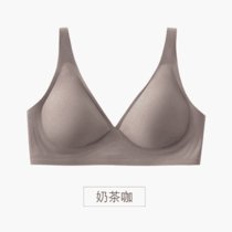 SUNTEK素肌夏季大胸显小无痕内衣女无钢圈薄款小胸聚拢调整型收副乳文胸(奶茶咖【深V款】 M（适合34/75 ABCD）)