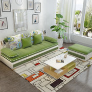 思巧 布艺沙发 现代简约布艺沙发组合 小户型客厅家具L转角布沙发 可拆洗 8937(自然绿色 三人+脚踏)