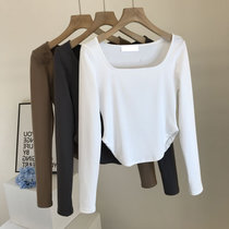 SUNTEK不规则修身长袖t恤女装打底衫内搭2022年春秋新款设计感纯欲上衣(L 101-115斤 白色)