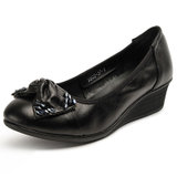 AICCO 春季时尚单鞋皮跟女鞋子休闲皮鞋水钻蝴蝶结女鞋子8603(黑色 37)