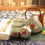 景德镇陶瓷茶具杯具套装 仿古红梅提梁茶壶中韩式茶具茶杯