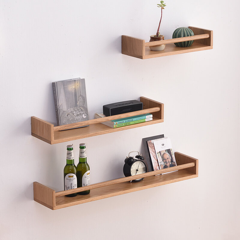 家逸 北欧创意墙上置物架实木墙壁置物架隔板装饰架书架墙面搁架客厅