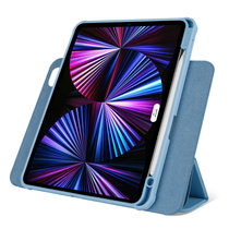2020苹果平板电脑ipadair10.9英寸保护壳套带笔槽+钢化膜iPadAir4硅胶全包防摔软壳分离旋转智能支架皮套(图5)