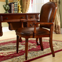 洛美蒂 美式实木雕刻大书桌 办公台 老板桌 欧式大书桌 电脑桌 真皮书椅(真皮书椅)
