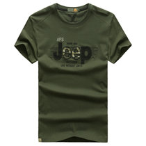 6257夏装新款战地吉普AFSJEEP纯棉圆领半袖男士体恤衫polo短袖T恤(军绿色 L)