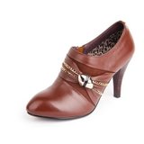麦高皮鞋 正品保障 新款女式真皮小牛皮高跟链条单鞋 CYH239-D10(棕色 37)