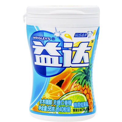 【真快乐自营】益达木糖醇无糖口香糖热带炫果味(40粒)56g