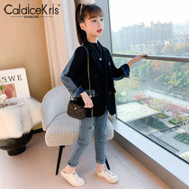 CaldiceKris（中国CK）女童拼接黑西装牛仔外套CK-TF3566