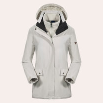 波梵森户外冲锋衣中长款三合一两件套抓绒秋冬男女登山服(米白 XL)