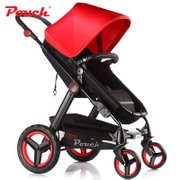 Pouch婴儿推车高景观婴儿车四轮避震推行轻便可坐躺可折叠拖行P69(红色)