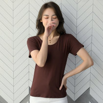 莫代尔圆领短袖t恤女夏修身打底衫(6686咖啡 XXL)