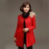 HZ 花朝2013冬装新款韩版女装大码中长款毛领修身大衣(红色 M)
