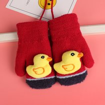 儿童手套女1-6岁冬季保暖男宝宝手套幼儿园卡通小鸡婴儿加绒加厚(1-3岁【红色小鸭】 均码)