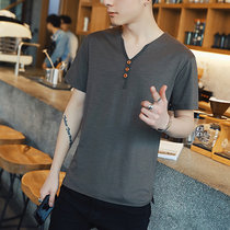 左岸男装夏季新款短袖T恤韩版修身青少年半袖打底衫简约百搭V领上衣(棕色 4XL)