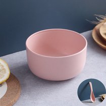 小麦秸秆燕麦早餐碗带勺子家用小碗单个塑料碗儿童汤饭碗餐具套装(小麦碗-粉色 带勺子)