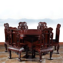 集美红木家具南美红酸枝木1.2米圆桌全实木饭桌餐厅圆桌组合餐桌(1.2米+6椅)