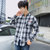 森雷司2018秋季新款格子衬衫男士长袖韩版潮流休闲港风时尚青少年衬衣男(灰色 XL)