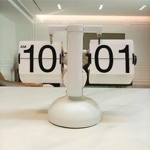 创意自动翻页钟表复古客厅摆件座钟现代简约机械时钟闹钟个性台钟kb6(单脚全白色)