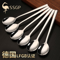 SSGP勺子套装家用长柄可爱调羹汤勺304不锈钢汤匙6只装(长柄勺6只装)
