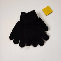 秋冬季宝宝手套儿童手套保暖4-12岁男童女童针织毛线五指款小手套(儿童五指手套 黑色 4-12岁)