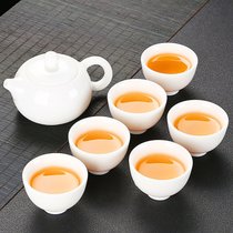 羊脂玉白瓷功夫茶具套装家用客厅简约泡茶办公室德化白瓷盖碗茶杯(7件 7头羊脂玉西施壶套装（有言杯）)