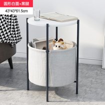 豫见美农 北欧小圆茶几简约现代创意客厅沙发边几收纳小型床头桌轻奢小圆桌(（储物款）圆形白面+黑腿)