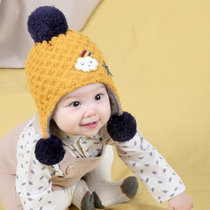 milky friends秋冬季宝宝护耳毛线帽儿童防寒套头帽婴儿绒布毛线帽(黄色 均码（45-50CM）)